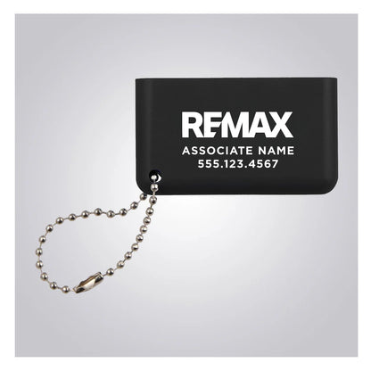 REMAX business card holder with chain on a gray background
