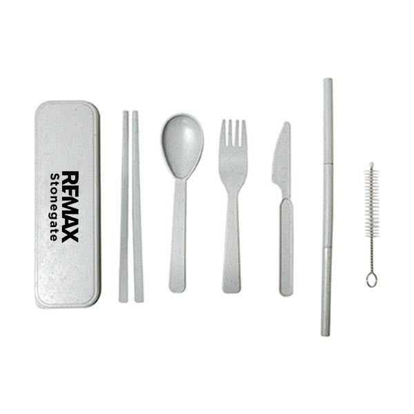 Artesia Wheat Fibre Utensil Set In A Case - Custom Branded - One Color Logo