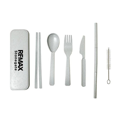 Artesia Wheat Fibre Utensil Set In A Case - Custom Branded - One Color Logo