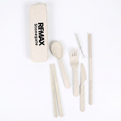 Artesia Wheat Fibre Utensil Set In A Case - Custom Branded - One Color Logo