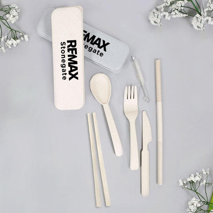 Artesia Wheat Fibre Utensil Set In A Case - Custom Branded - One Color Logo