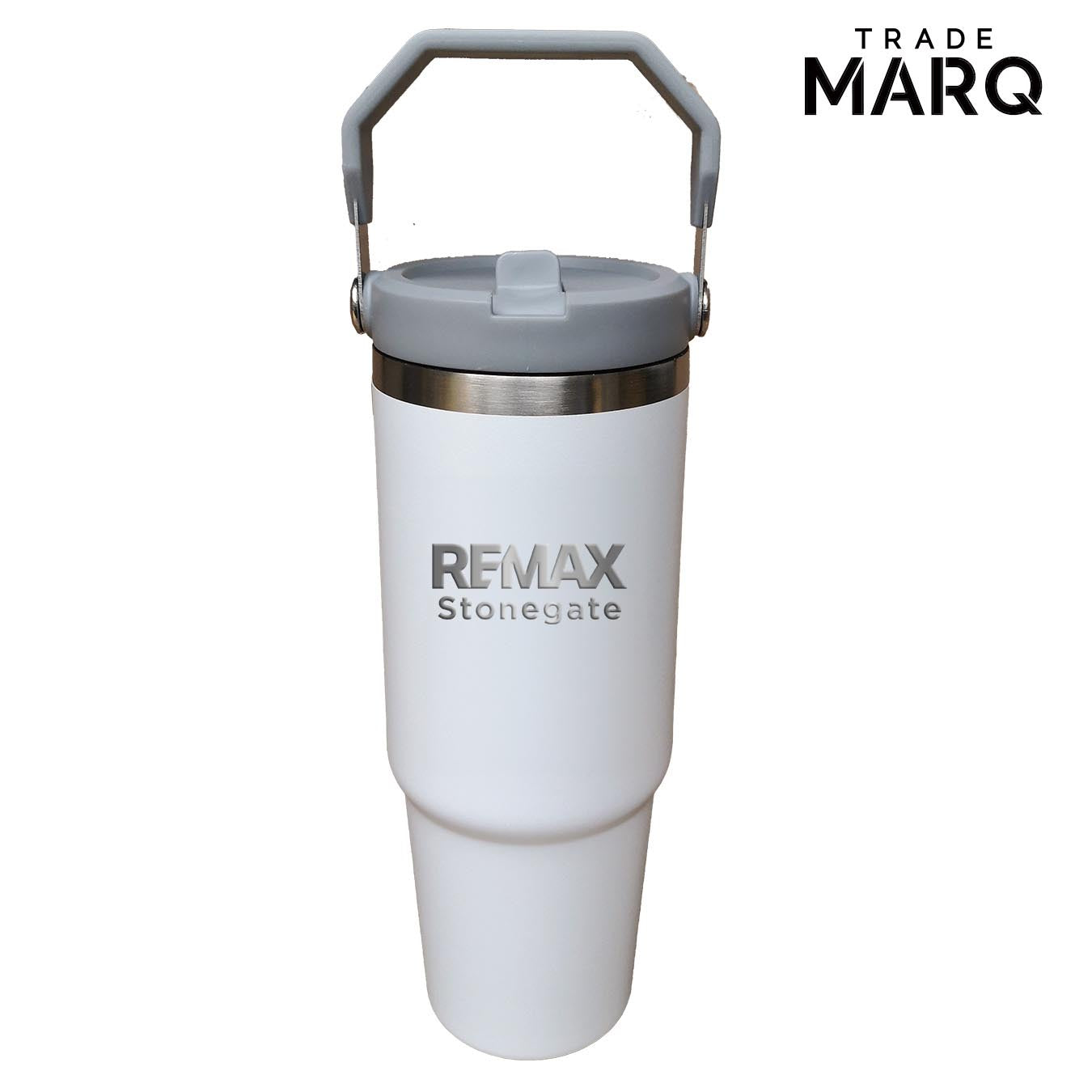30oz Revive Stainless Steel Tumbler W/Handle & Straw - White - Custom Branded - TRADE MARQ