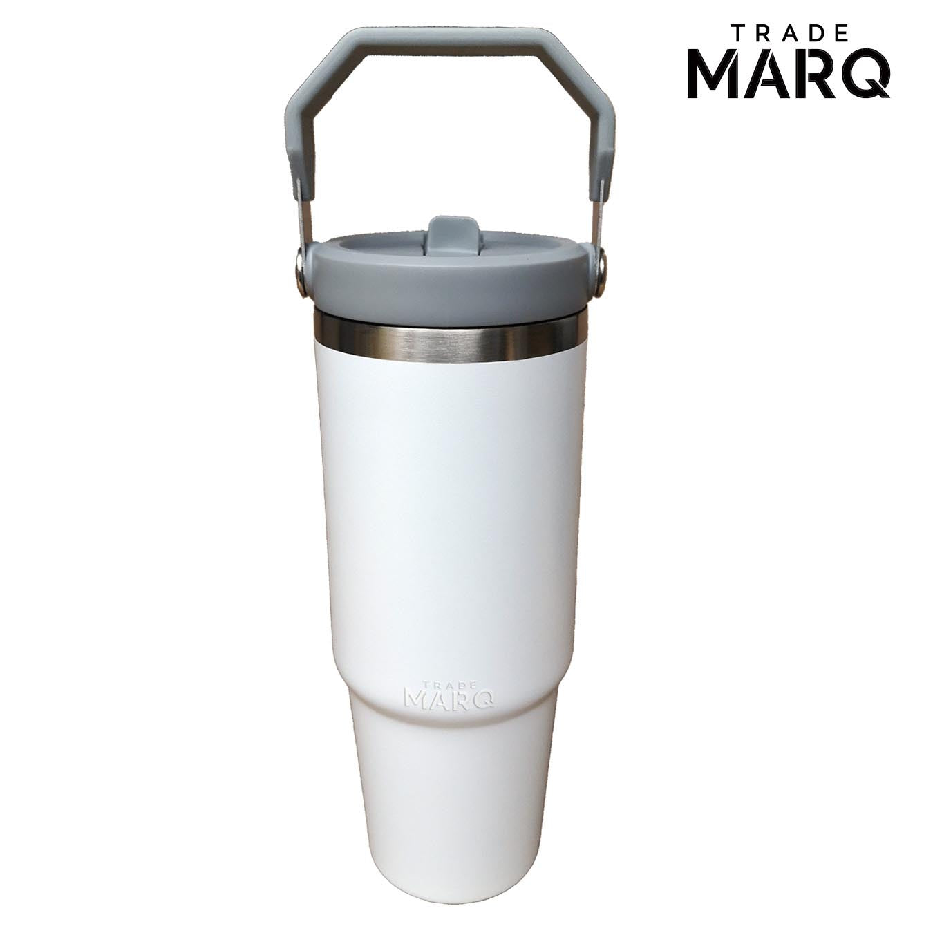 30oz Revive Stainless Steel Tumbler W/Handle & Straw - White - Custom Branded - TRADE MARQ