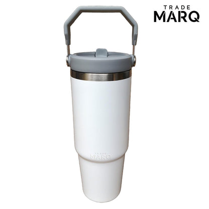 30oz Revive Stainless Steel Tumbler W/Handle & Straw - White - Custom Branded - TRADE MARQ