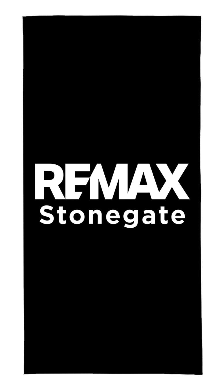 Black towel with white 'REMAX Stonegate' text