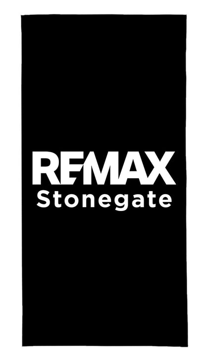 Black towel with white 'REMAX Stonegate' text