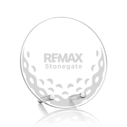 Decorative glass ball with 'REMAX Stonegate' branding on a white background
