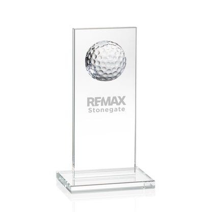 Crystal golf ball display with REMAX Stonegate branding on a white background