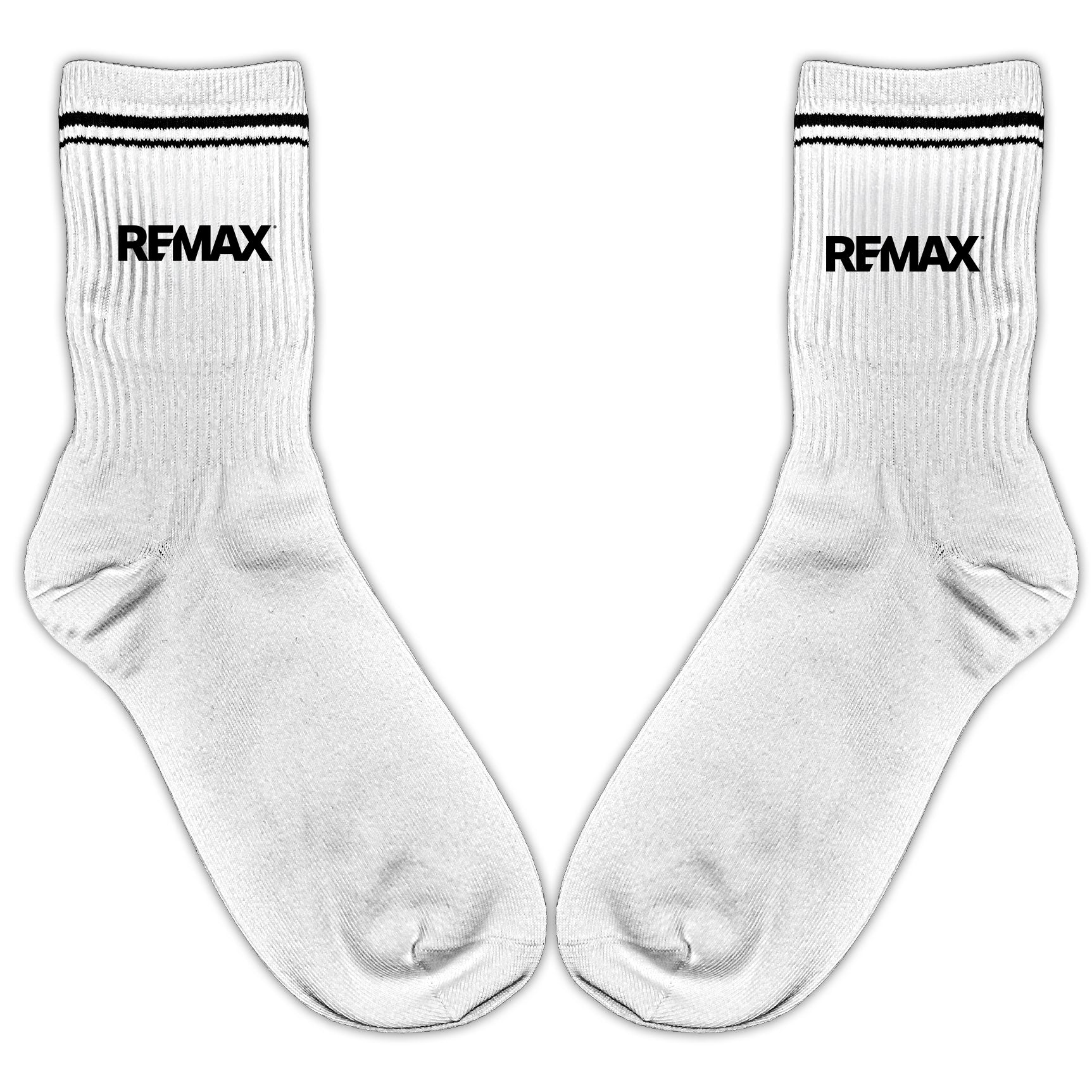 White socks with REMAX logo on a white background