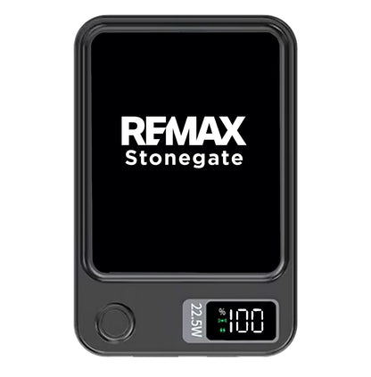 REMAX Stonegate electronic device with a black screen and digital display on a white background