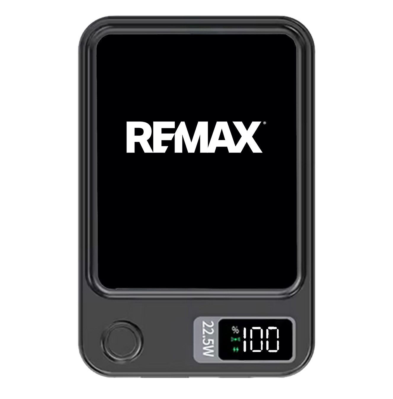 Black electronic device with REMAX branding on a white background