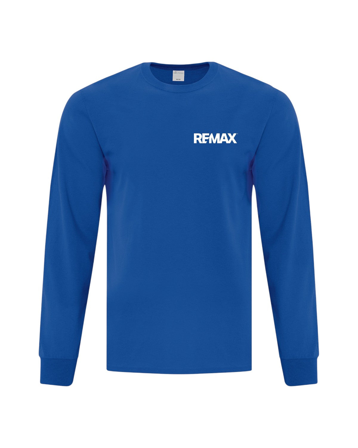 Blue long-sleeve shirt with 'REMAX' logo on a white background