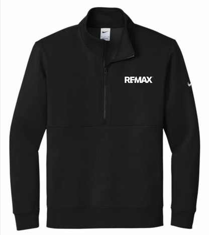 A black Nike quarter-zip pullover sweatshirt with a white 'REMAX' logo printed on the left chest and a small white Nike swoosh on the right sleeve, shown against a plain white background.