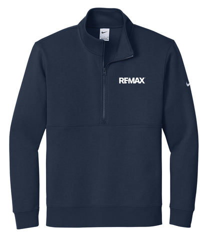 A navy blue Nike quarter-zip pullover sweatshirt with a white 'REMAX' logo printed on the left chest and a small white Nike swoosh on the right sleeve, shown against a plain white background.