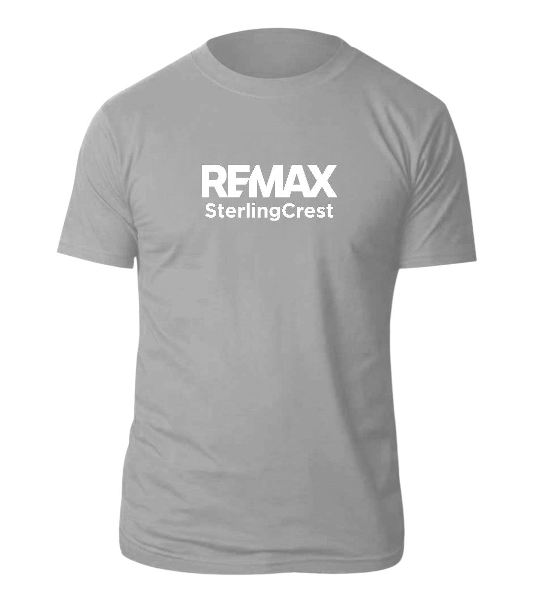 Gray t-shirt with REMAX SterlingCrest logo on a white background