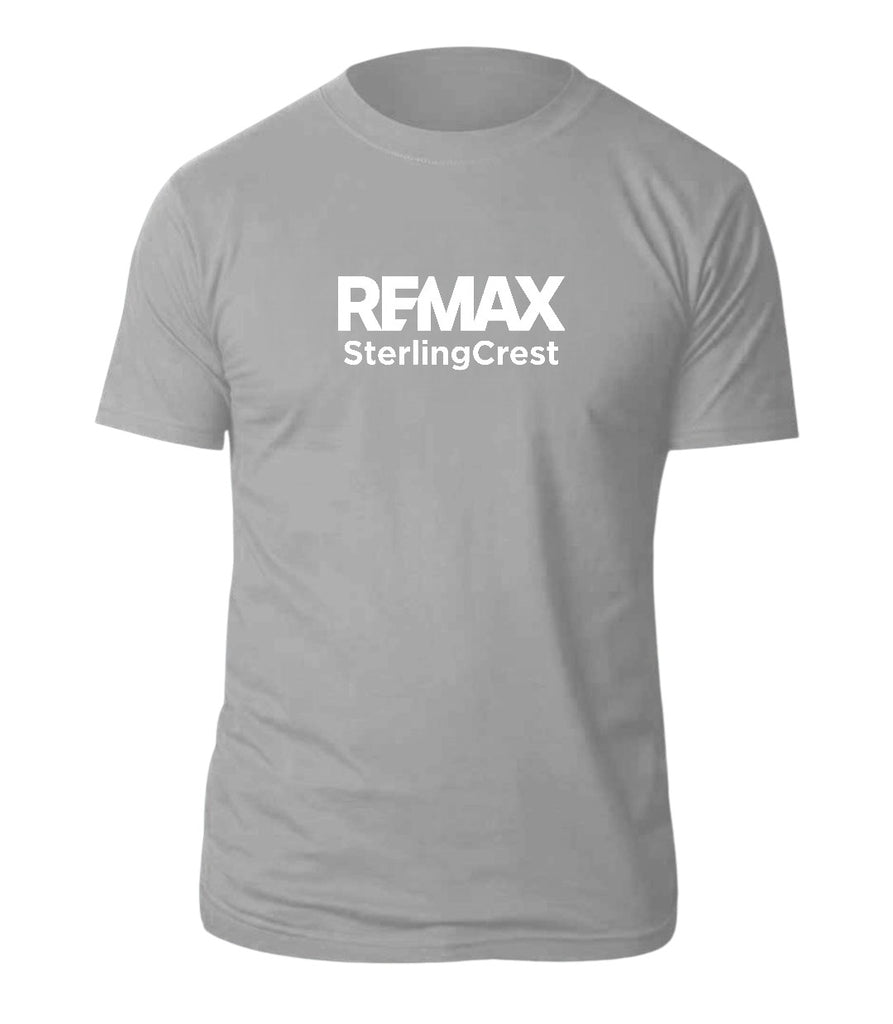 Gray t-shirt with REMAX SterlingCrest logo on a white background