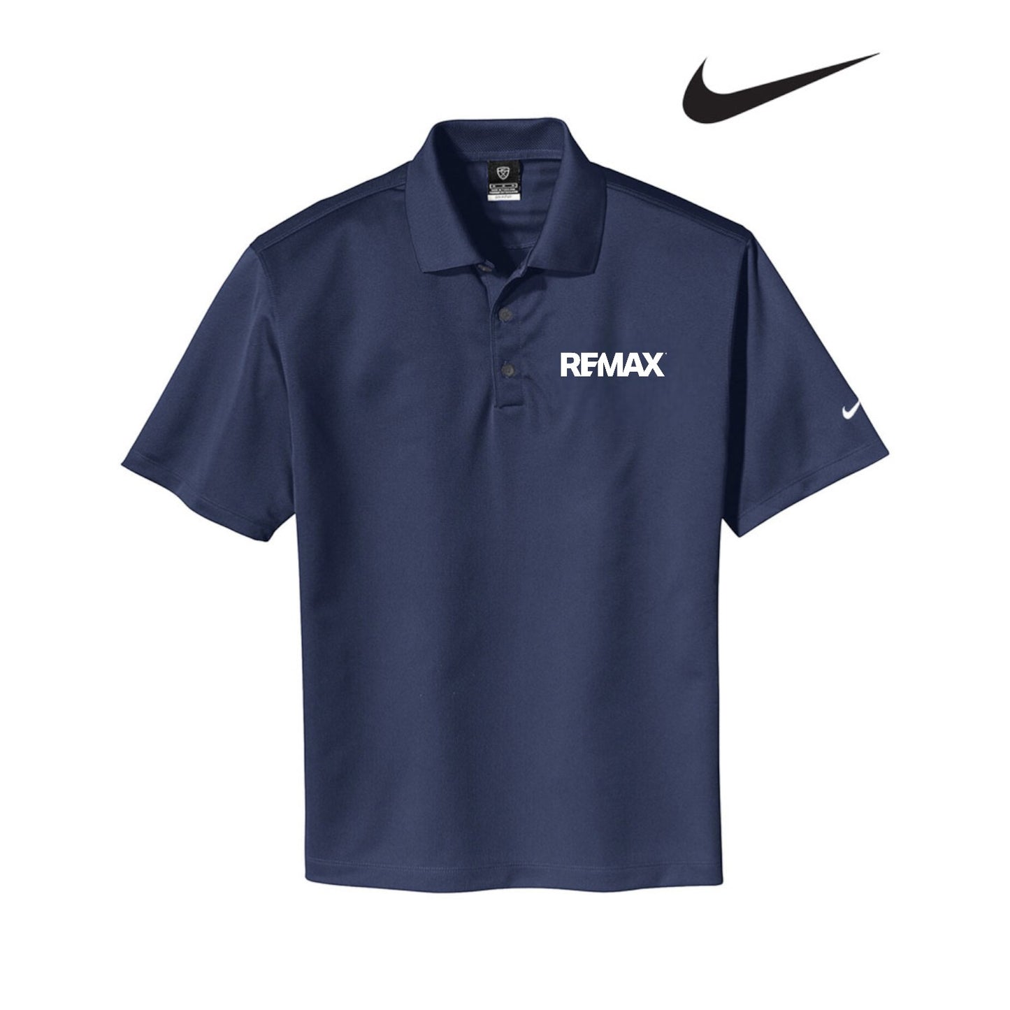 Navy blue polo shirt with REMAX logo on a white background