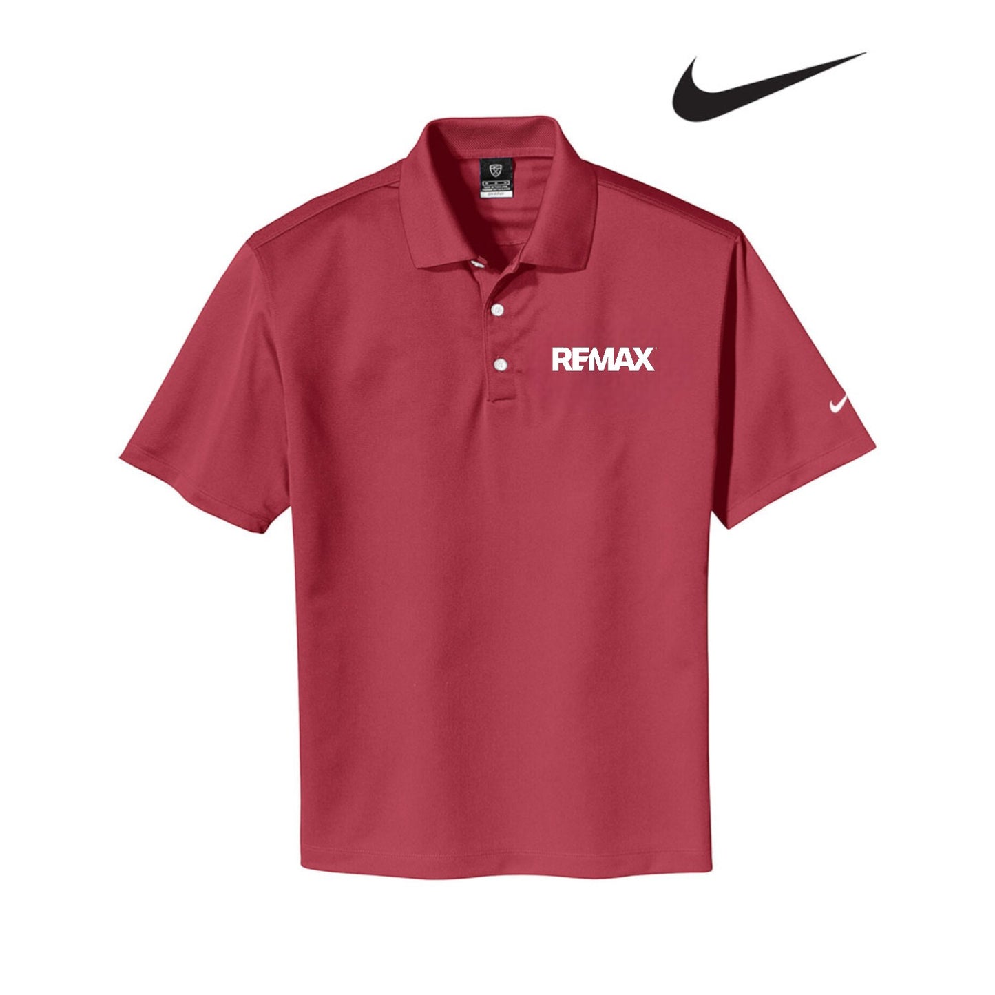 Red polo shirt with 'REMAX' logo on a white background