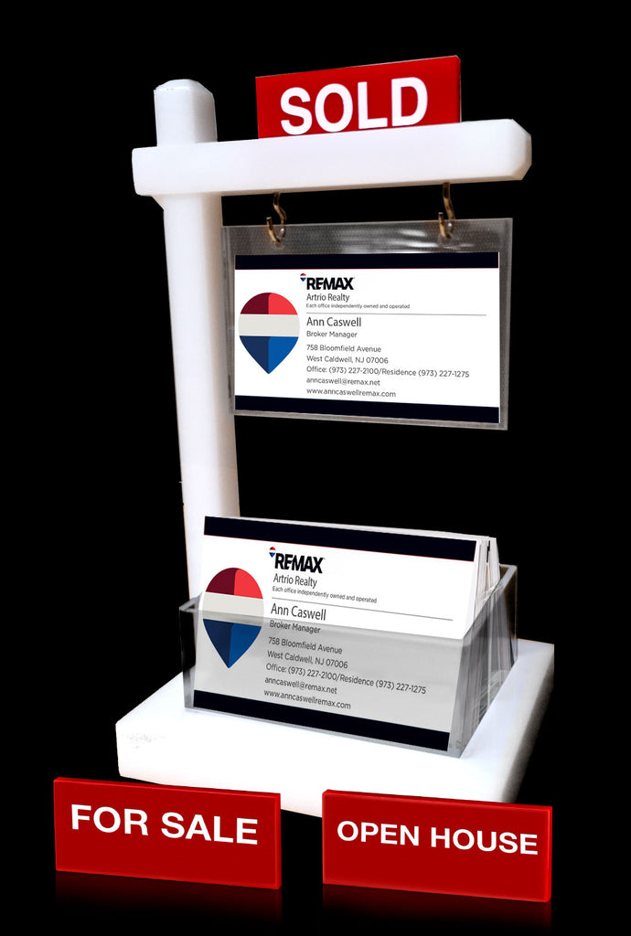 New Thicker Design - Mini Real Estate Sign & Business Card Holder (White)