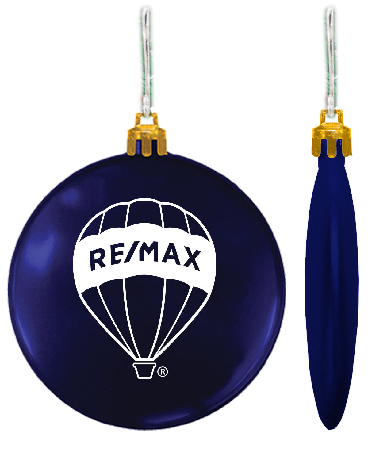 Holiday 3" Blue Flat Shatterproof Ornament - RE/MAX Balloon