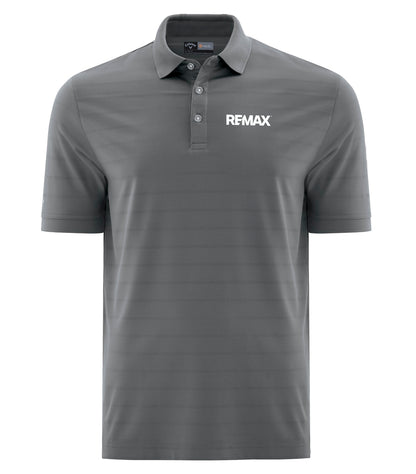 A dark gray short-sleeve polo shirt with a white 'REMAX' logo printed on the left chest, displayed on a clean white background.