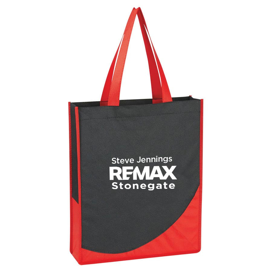 Black and red tote bag with 'Steve Jennings REMAX Stonegate' text on a white background
