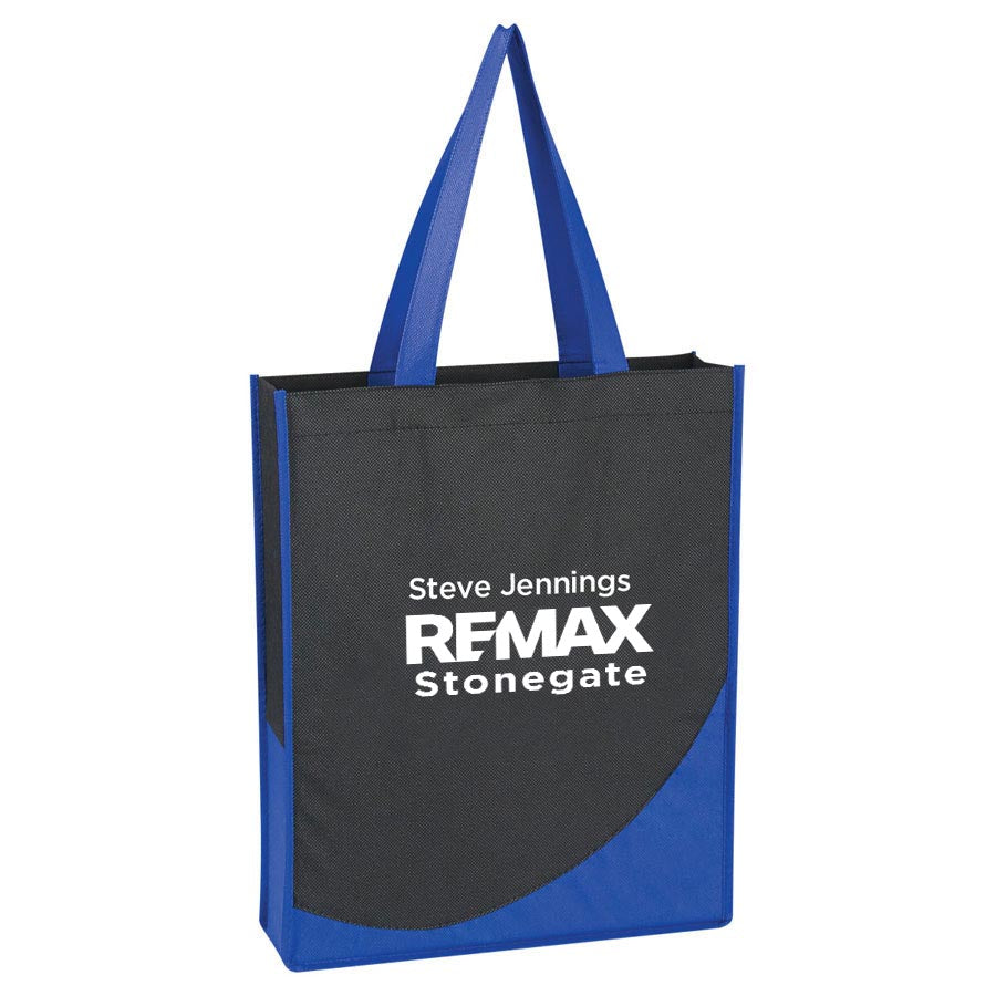 Black and blue tote bag with 'REMAX Stonegate' branding on a white background