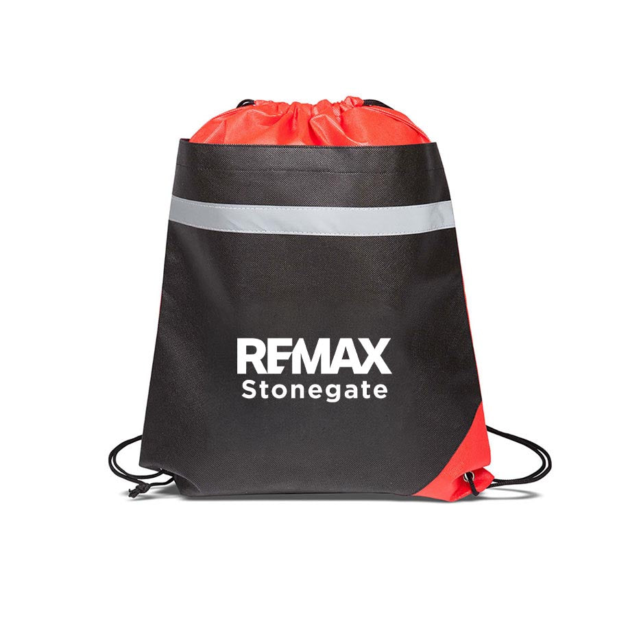 Black and red drawstring bag with REMAX Stonegate branding on a white background