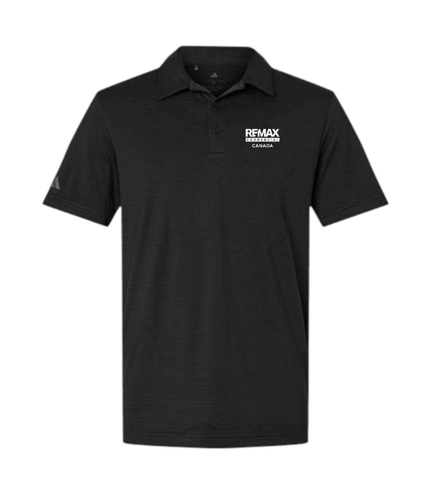 A black short-sleeve polo shirt with a white 'REMAX STANLEY' logo printed on the left chest, displayed on a clean white background.