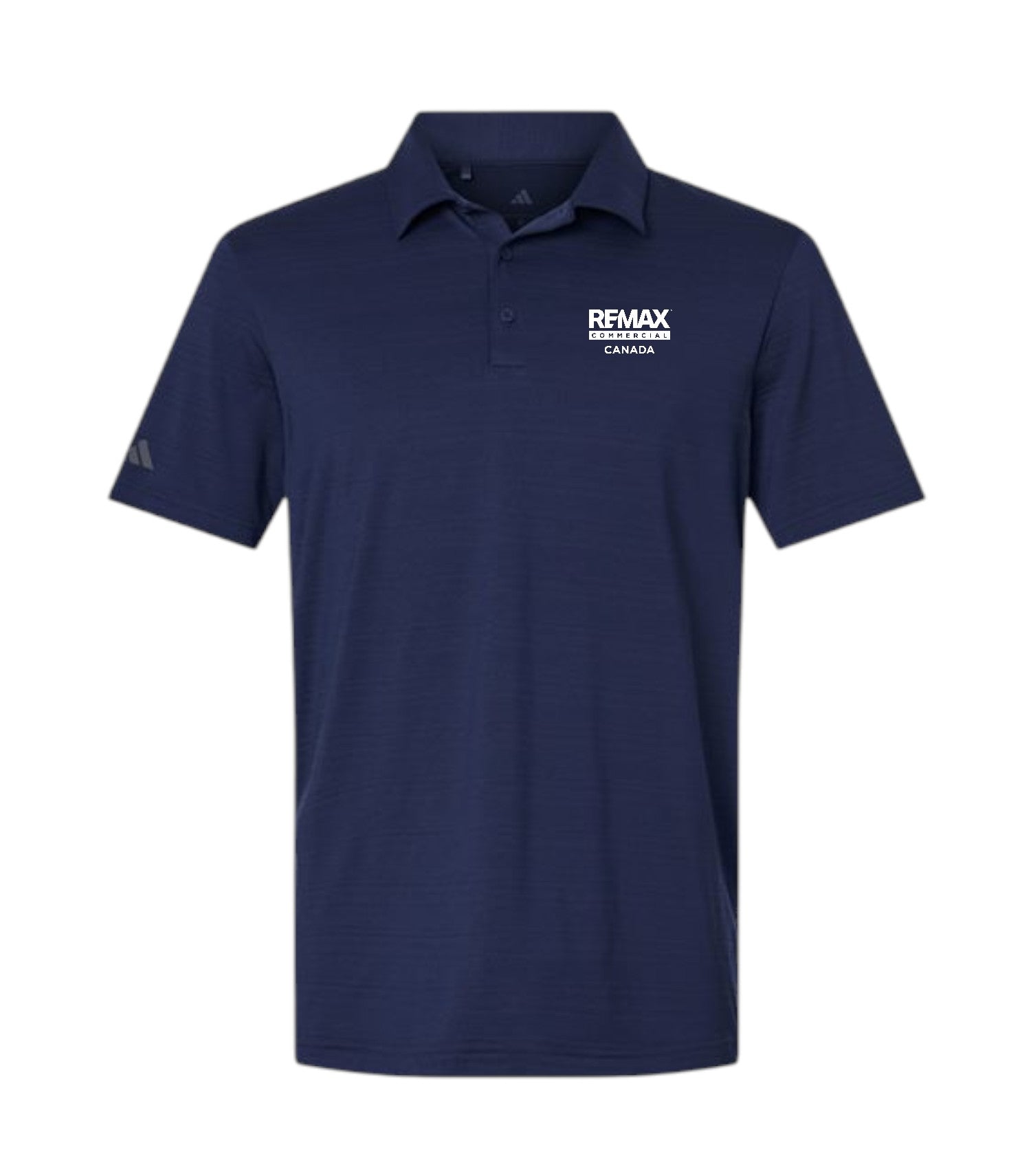 A navy blue short-sleeve polo shirt with a white printed logo on the left chest reading 'REMAX REVENGE' and a small white logo on the right sleeve, shown on a plain white background.