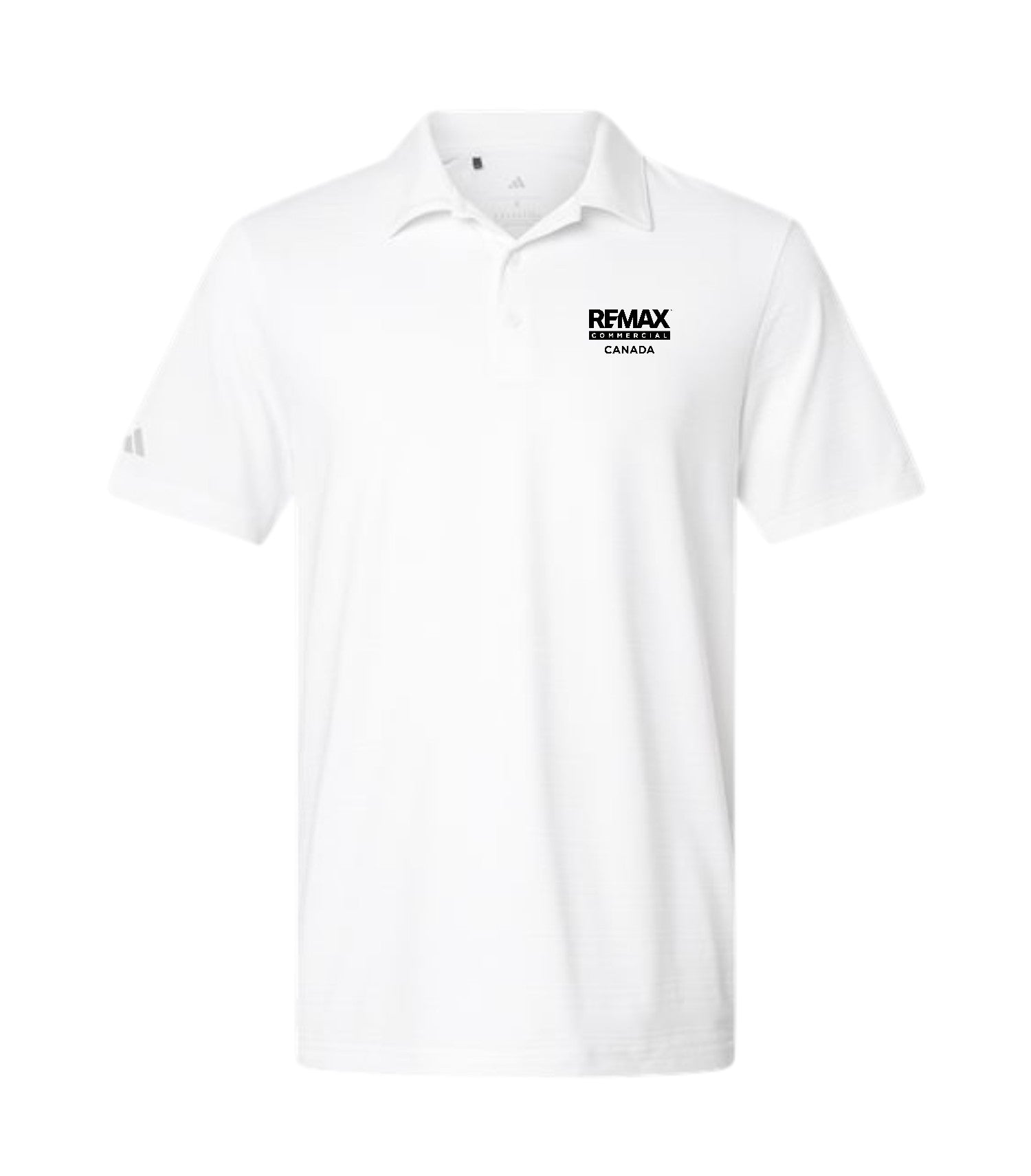 A white short-sleeve polo shirt with a black 'REMAX REVENGE' logo printed on the left chest, displayed on a clean white background.