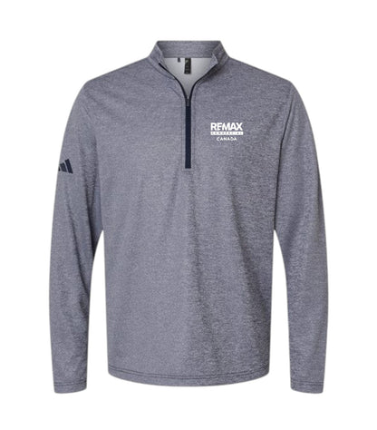 A heather gray long-sleeve quarter-zip pullover with a white 'REMAX BREAKERS CANADA' logo on the left chest and a black Adidas logo on the right sleeve, shown on a plain white background.