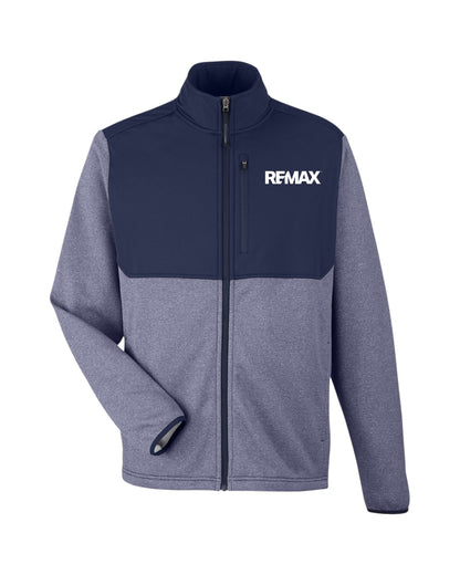 Two-tone gray and navy jacket with REMAX logo on a white background