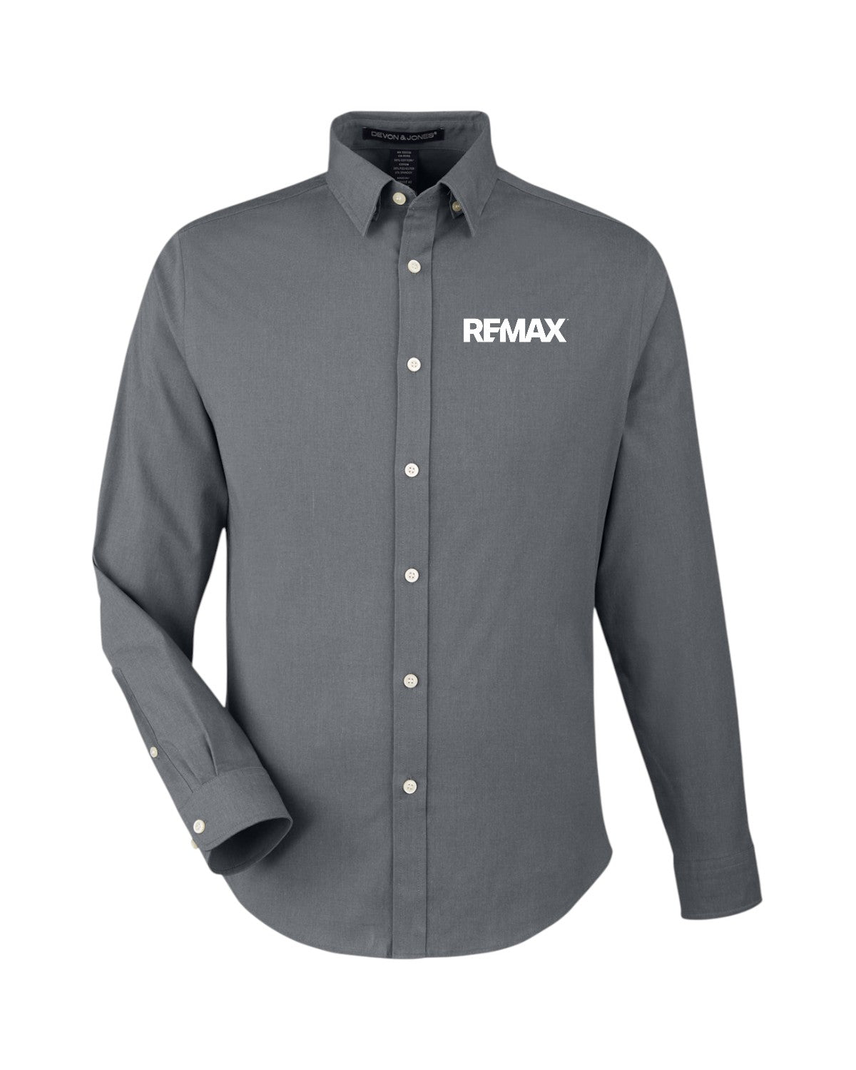 Gray button-up shirt with REMAX logo on a white background
