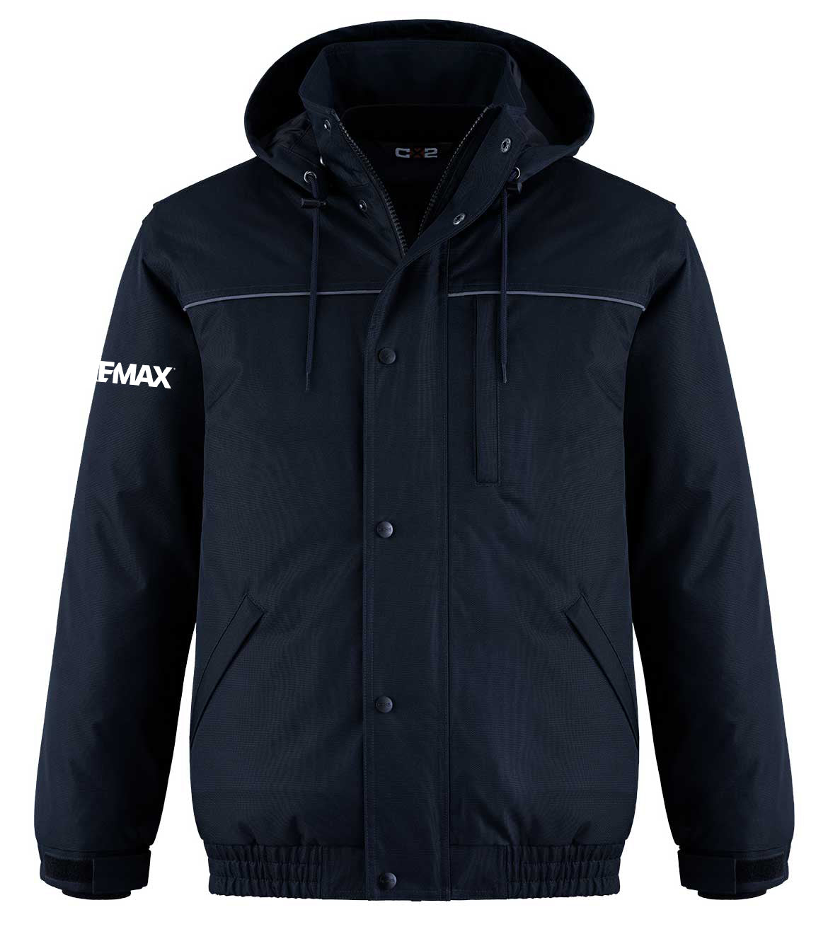 Black jacket with a hood on a white background