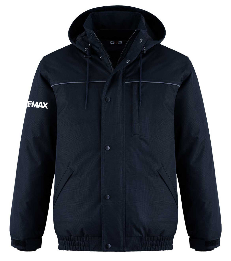 Black jacket with a hood on a white background