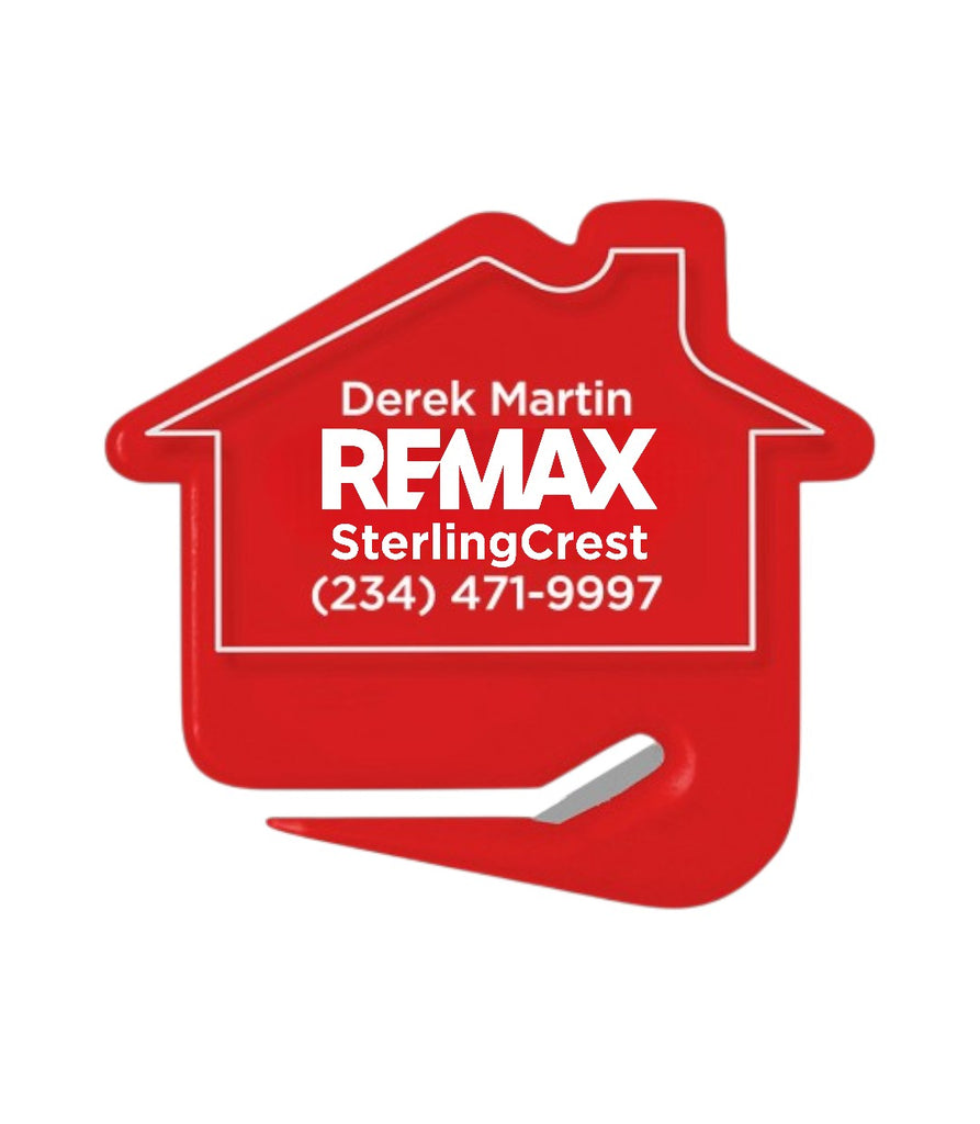 REMAX SterlingCrest logo on a red house-shaped sign with contact information.
